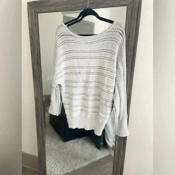 White house black market light grey sequin knit sweater - Picture 3 of 3